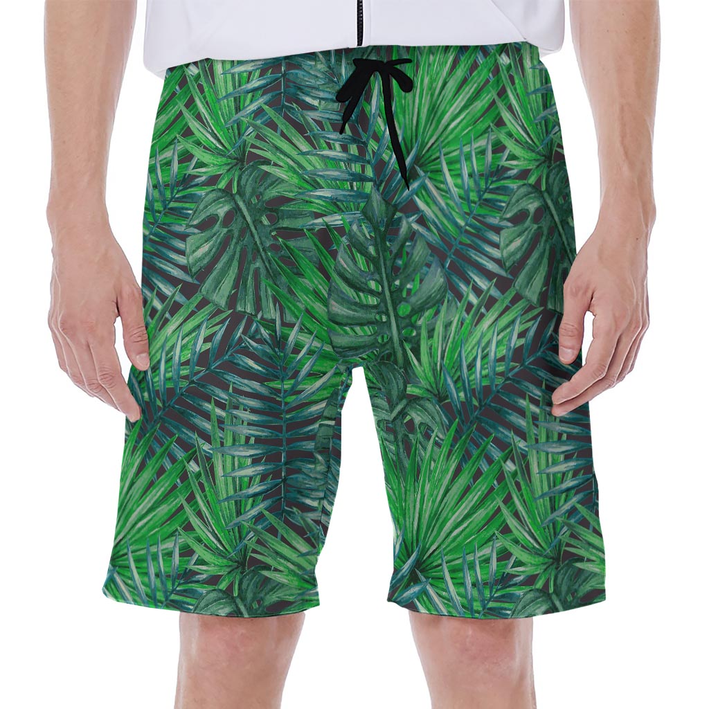 Watercolor Tropical Leaves Pattern Print Men's Beach Shorts