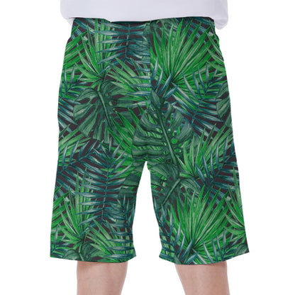 Watercolor Tropical Leaves Pattern Print Men's Beach Shorts