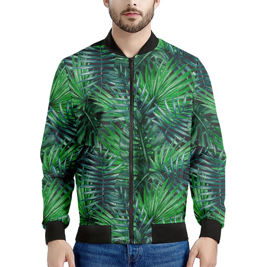 Watercolor Tropical Leaves Pattern Print Men's Bomber Jacket