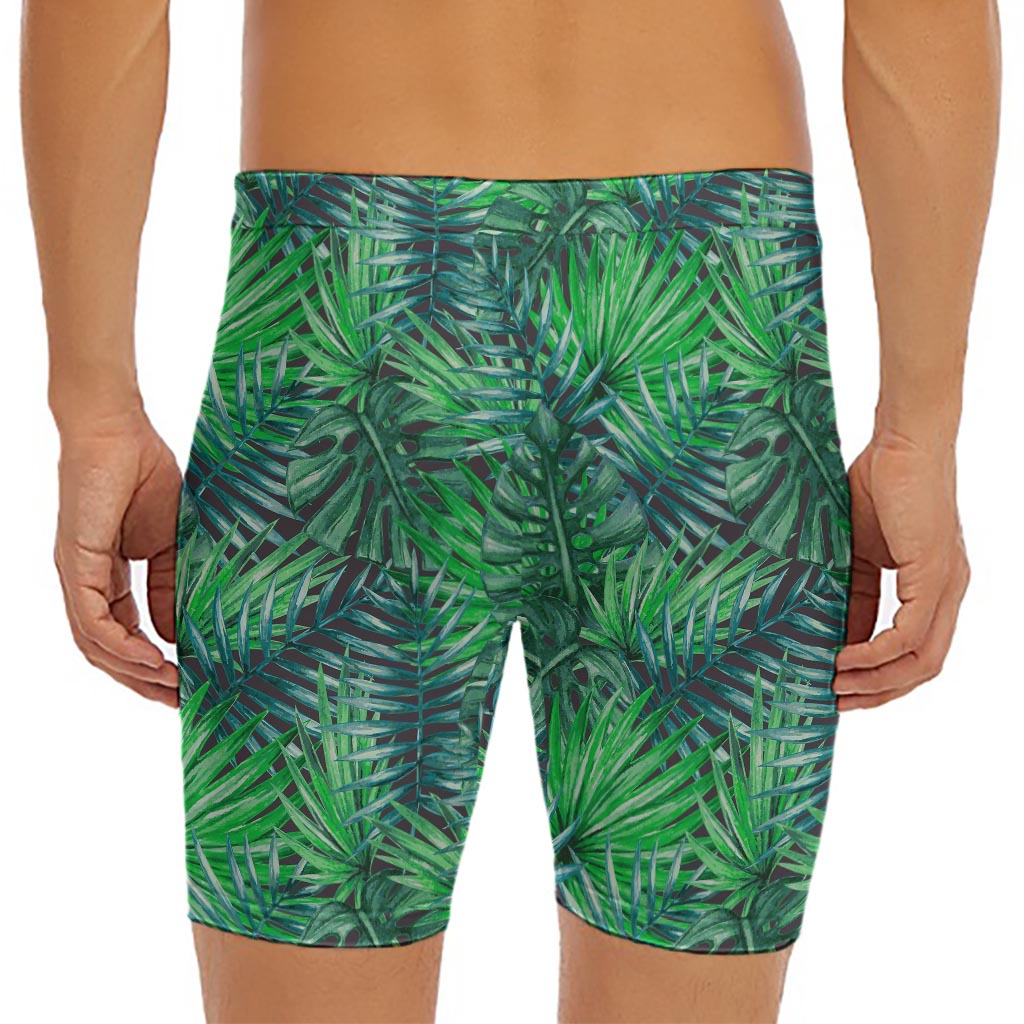 Watercolor Tropical Leaves Pattern Print Men's Long Boxer Briefs