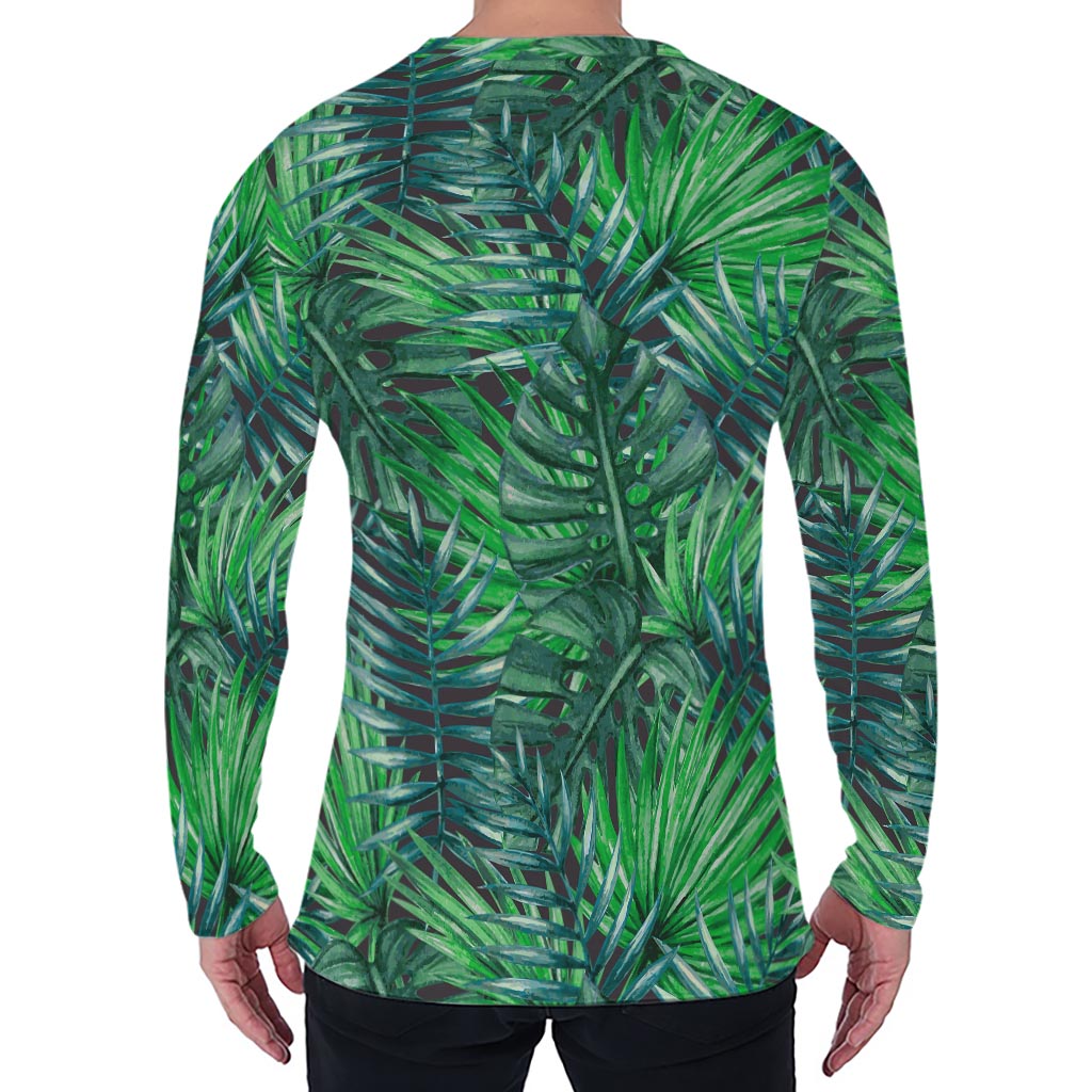 Watercolor Tropical Leaves Pattern Print Men's Long Sleeve T-Shirt
