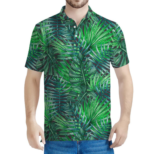 Watercolor Tropical Leaves Pattern Print Men's Polo Shirt