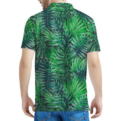 Watercolor Tropical Leaves Pattern Print Men's Polo Shirt