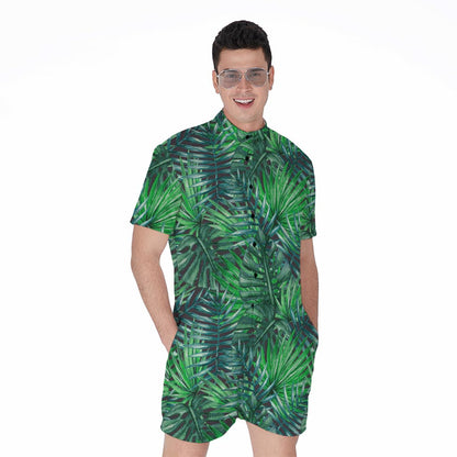 Watercolor Tropical Leaves Pattern Print Men's Rompers