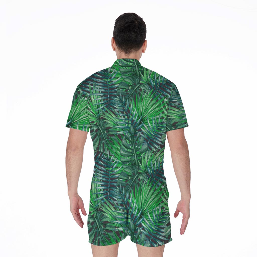 Watercolor Tropical Leaves Pattern Print Men's Rompers
