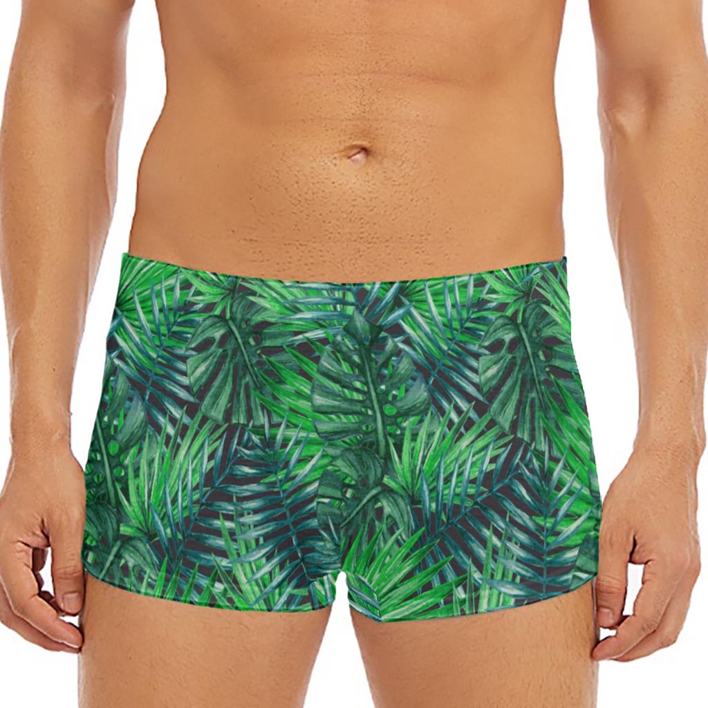 Watercolor Tropical Leaves Pattern Print Men's Short Boxer Briefs