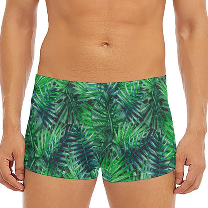 Watercolor Tropical Leaves Pattern Print Men's Short Boxer Briefs
