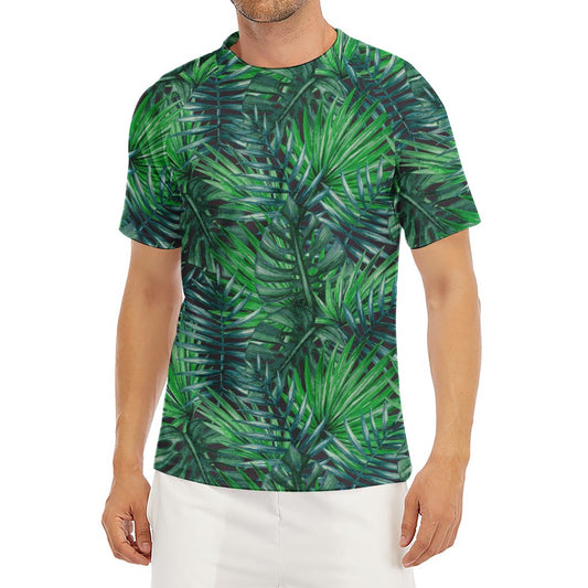 Watercolor Tropical Leaves Pattern Print Men's Short Sleeve Rash Guard