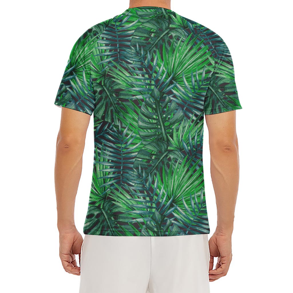 Watercolor Tropical Leaves Pattern Print Men's Short Sleeve Rash Guard