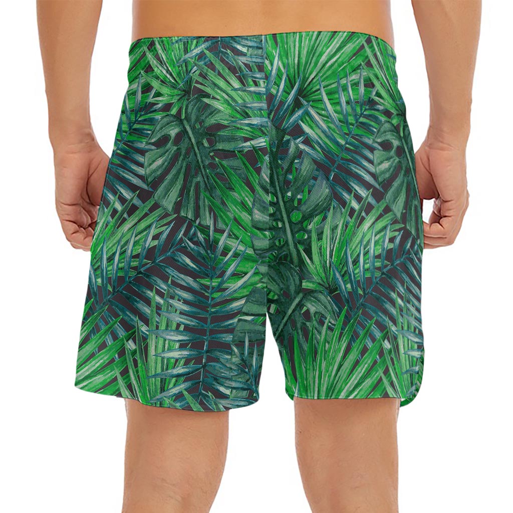 Watercolor Tropical Leaves Pattern Print Men's Split Running Shorts