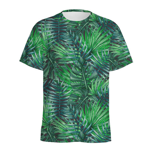 Watercolor Tropical Leaves Pattern Print Men's Sports T-Shirt