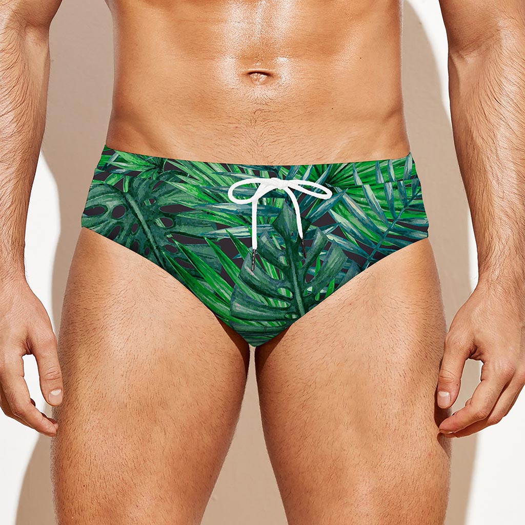 Watercolor Tropical Leaves Pattern Print Men's Swim Briefs
