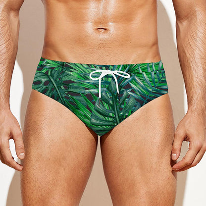Watercolor Tropical Leaves Pattern Print Men's Swim Briefs