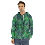 Watercolor Tropical Leaves Pattern Print Men's Velvet Pullover Hoodie