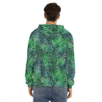 Watercolor Tropical Leaves Pattern Print Men's Velvet Pullover Hoodie
