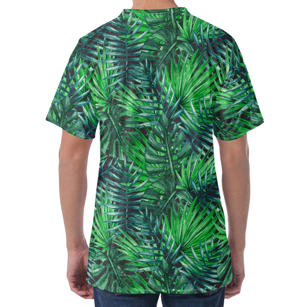 Watercolor Tropical Leaves Pattern Print Men's Velvet T-Shirt
