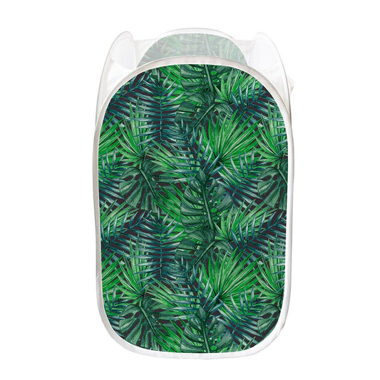 Watercolor Tropical Leaves Pattern Print Mesh Laundry Hamper