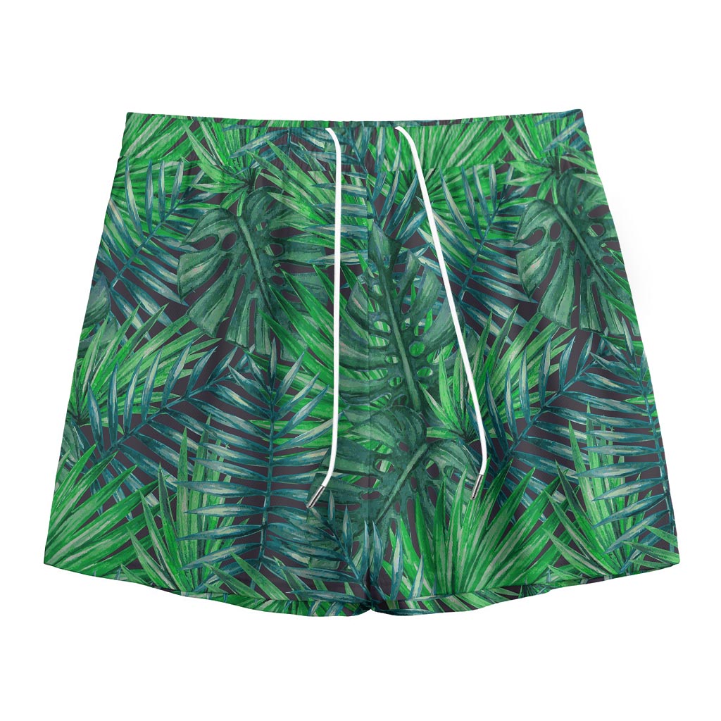 Watercolor Tropical Leaves Pattern Print Mesh Shorts