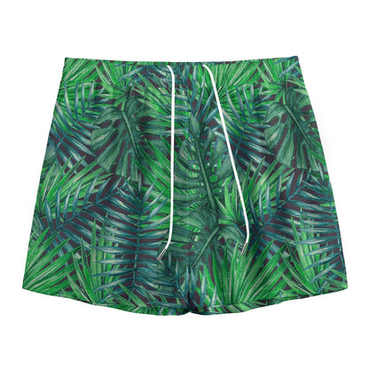 Watercolor Tropical Leaves Pattern Print Mesh Shorts