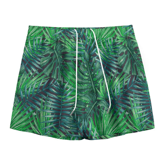 Watercolor Tropical Leaves Pattern Print Mesh Shorts