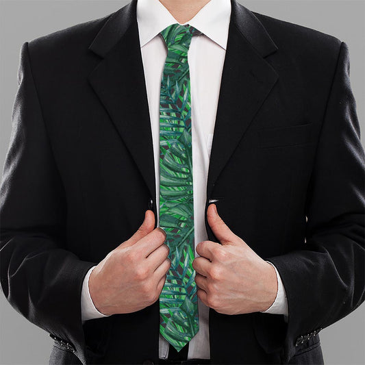 Watercolor Tropical Leaves Pattern Print Necktie