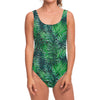 Watercolor Tropical Leaves Pattern Print One Piece Swimsuit