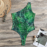 Watercolor Tropical Leaves Pattern Print One Shoulder Bodysuit