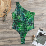 Watercolor Tropical Leaves Pattern Print One Shoulder Bodysuit