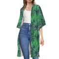 Watercolor Tropical Leaves Pattern Print Open Front Beach Cover Up
