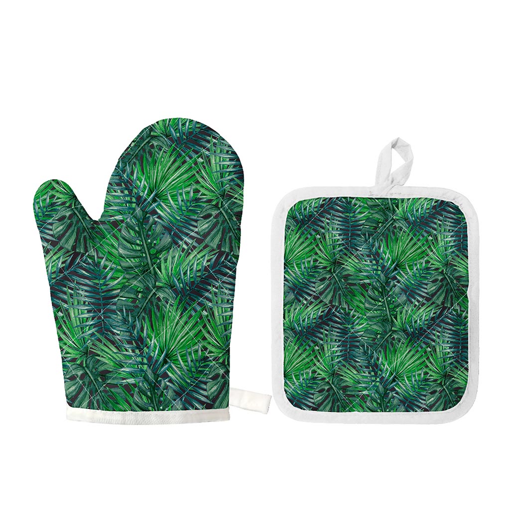 Watercolor Tropical Leaves Pattern Print Oven Mitt And Pot Holder Set