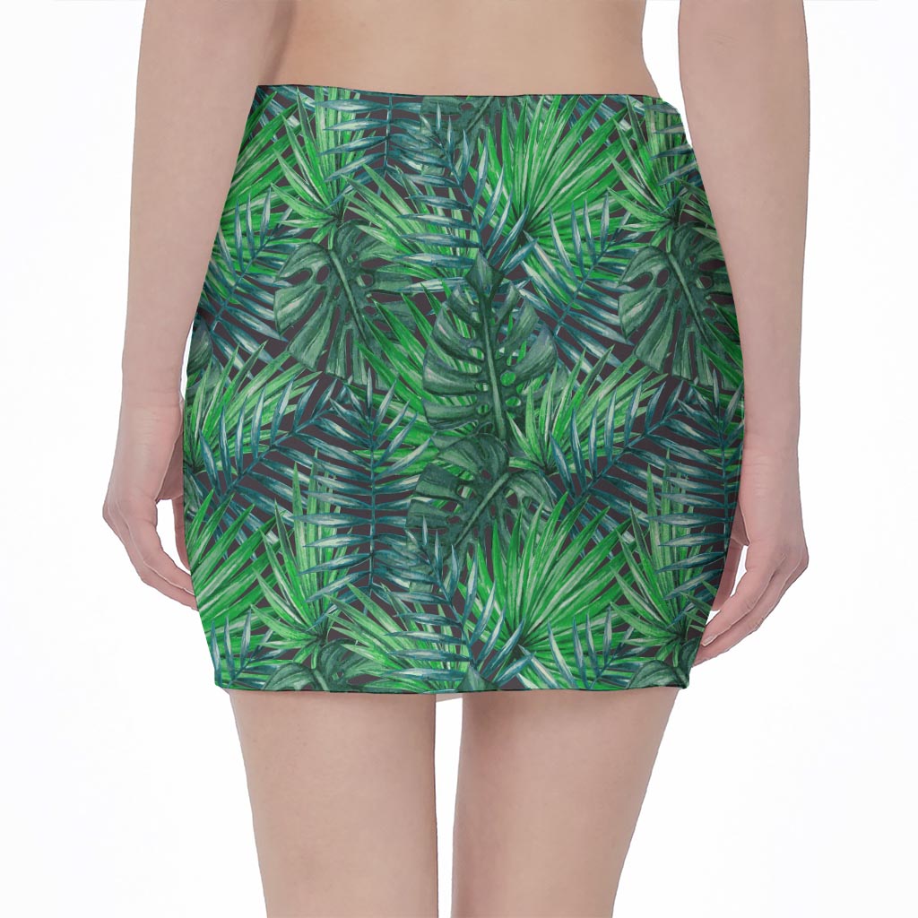 Watercolor Tropical Leaves Pattern Print Pencil Mini Skirt
