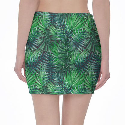 Watercolor Tropical Leaves Pattern Print Pencil Mini Skirt