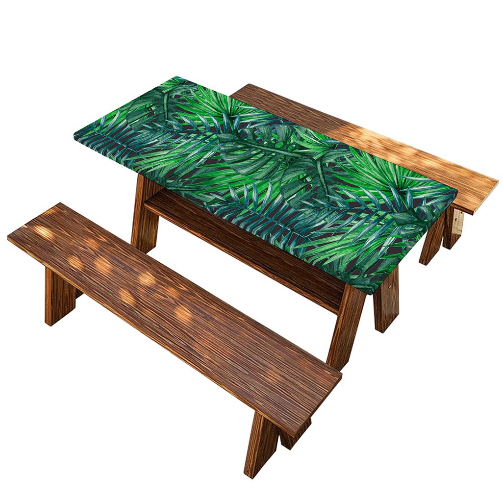 Watercolor Tropical Leaves Pattern Print Picnic Table Cover