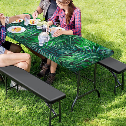 Watercolor Tropical Leaves Pattern Print Picnic Table Cover