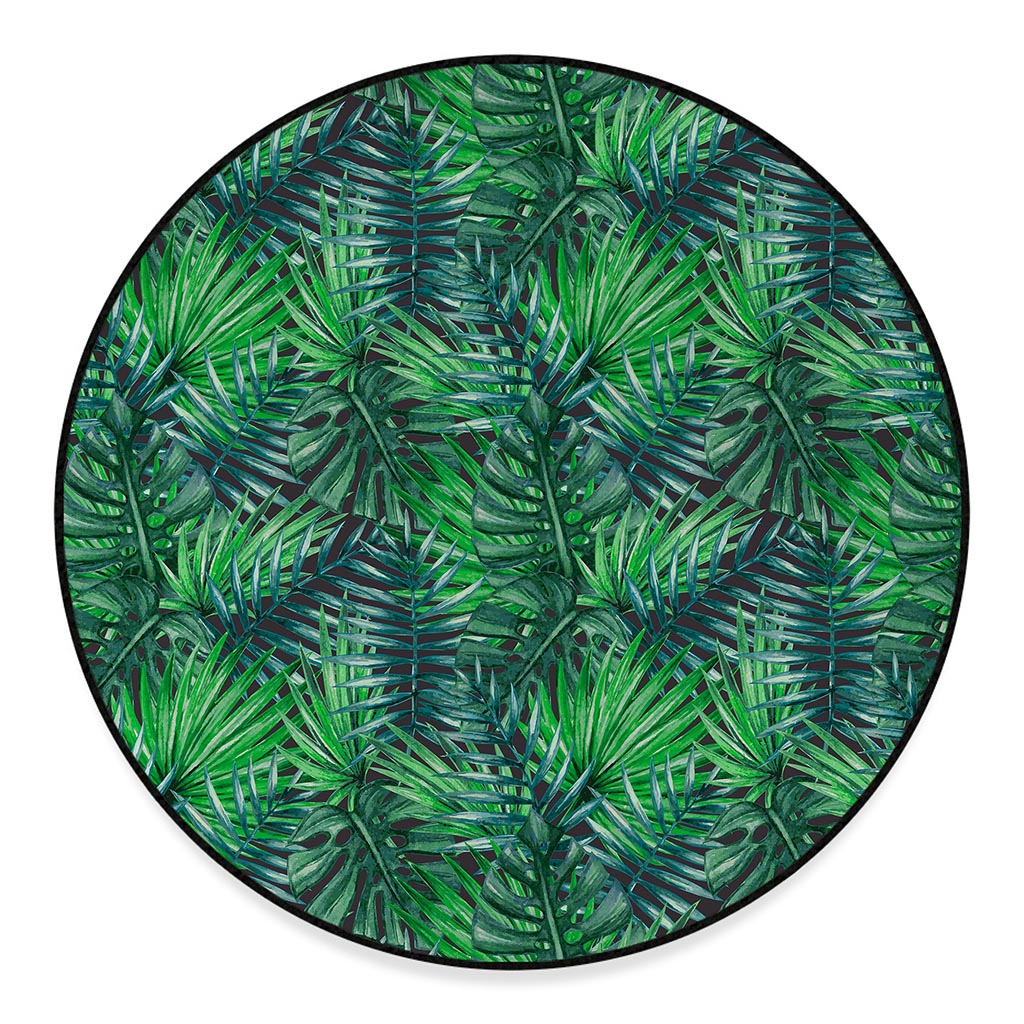 Watercolor Tropical Leaves Pattern Print Round Floor Mat