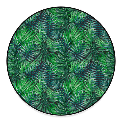 Watercolor Tropical Leaves Pattern Print Round Floor Mat