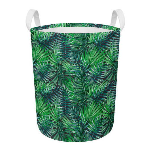 Watercolor Tropical Leaves Pattern Print Round Laundry Basket