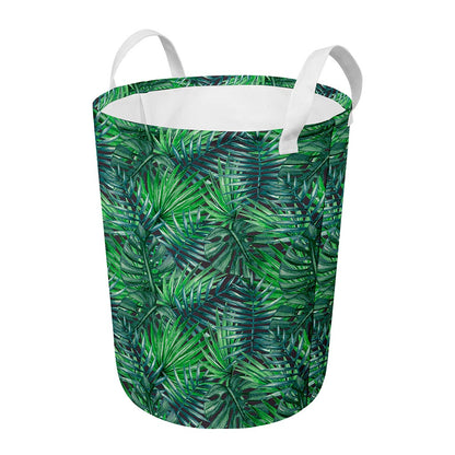 Watercolor Tropical Leaves Pattern Print Round Laundry Basket