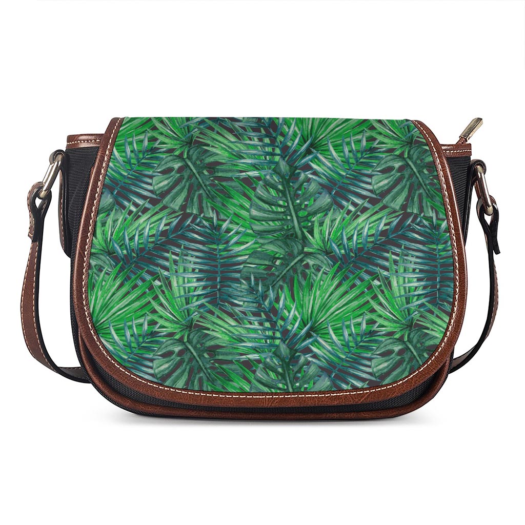 Watercolor Tropical Leaves Pattern Print Saddle Bag