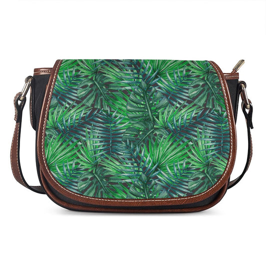 Watercolor Tropical Leaves Pattern Print Saddle Bag