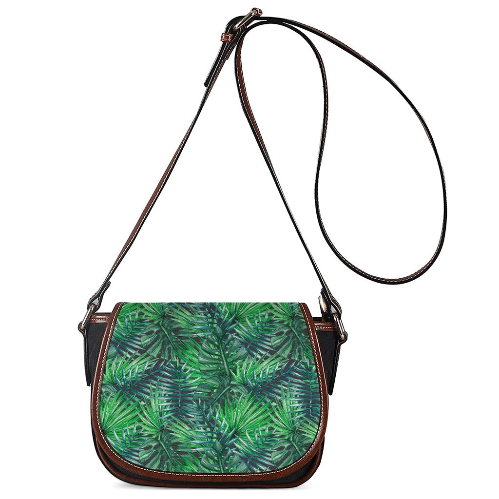 Watercolor Tropical Leaves Pattern Print Saddle Bag