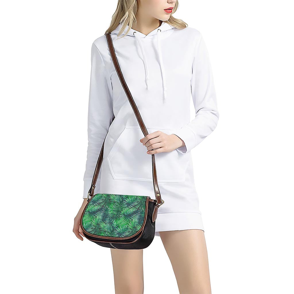 Watercolor Tropical Leaves Pattern Print Saddle Bag