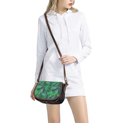 Watercolor Tropical Leaves Pattern Print Saddle Bag