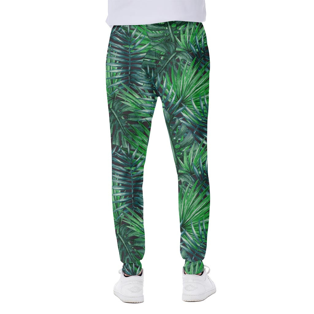 Watercolor Tropical Leaves Pattern Print Scuba Joggers