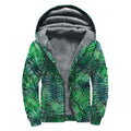 Watercolor Tropical Leaves Pattern Print Sherpa Lined Zip Up Hoodie