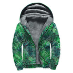 Watercolor Tropical Leaves Pattern Print Sherpa Lined Zip Up Hoodie