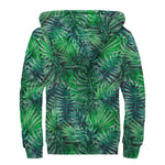 Watercolor Tropical Leaves Pattern Print Sherpa Lined Zip Up Hoodie