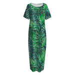 Watercolor Tropical Leaves Pattern Print Short Sleeve Long Nightdress