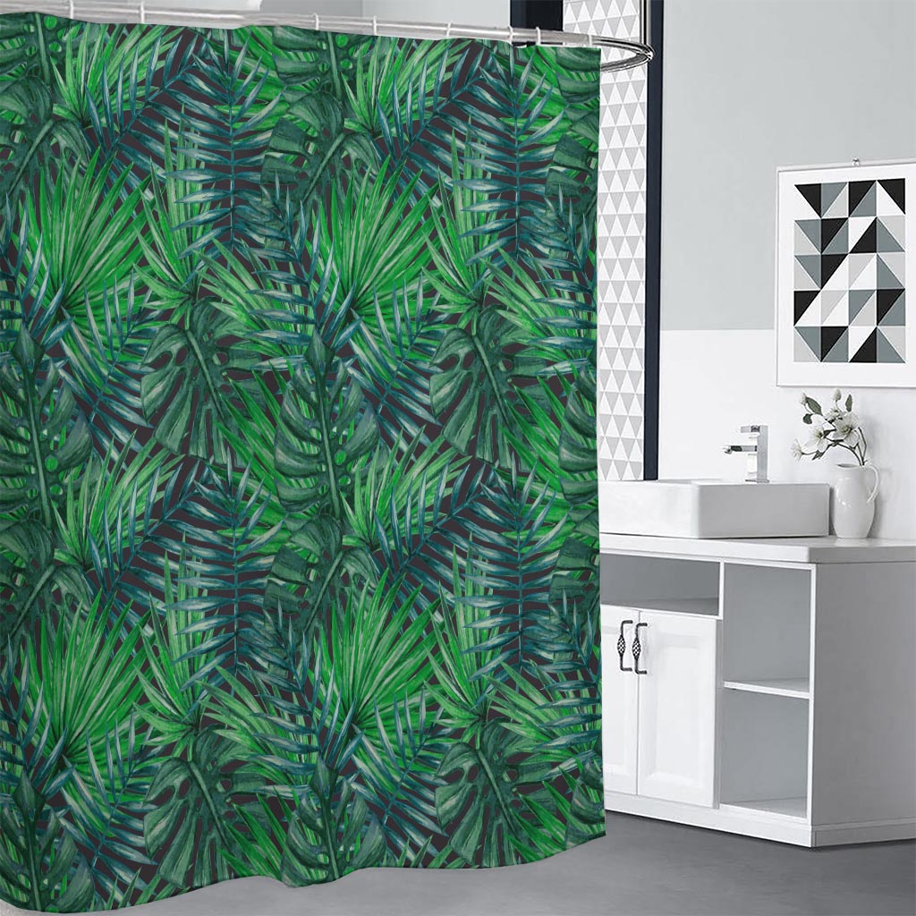 Watercolor Tropical Leaves Pattern Print Shower Curtain