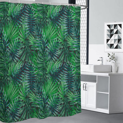 Watercolor Tropical Leaves Pattern Print Shower Curtain